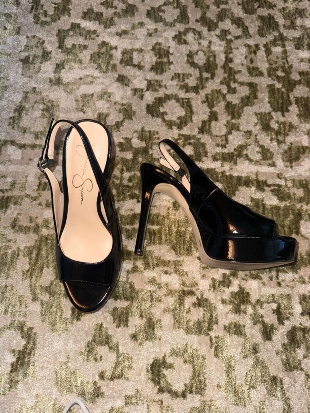 Jessica Simpson Black Patent Slingback Platform Pumps
